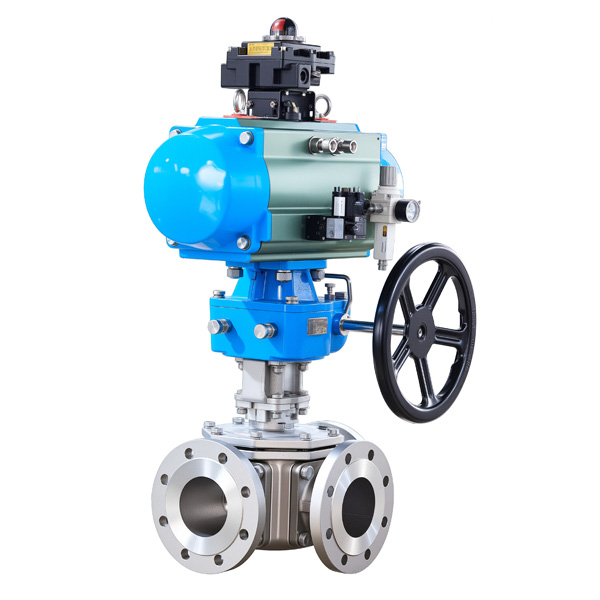 带手轮气动三通球阀